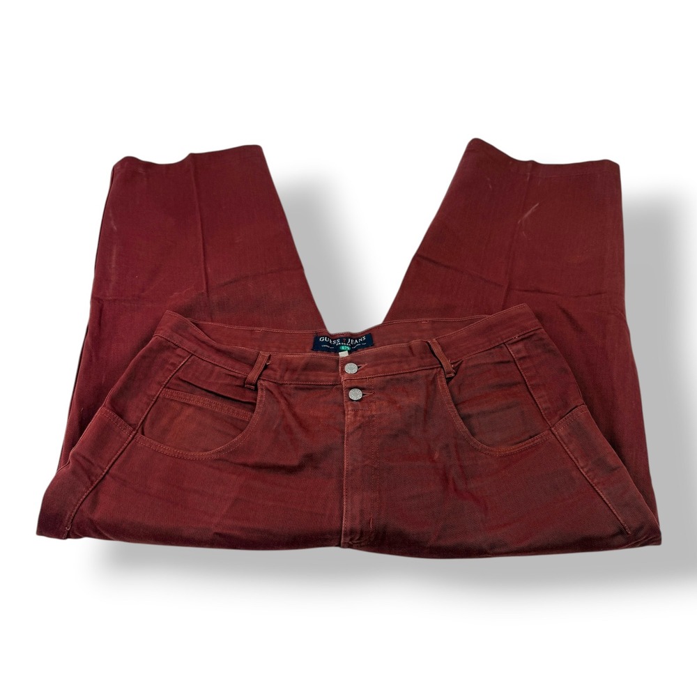 Guess Jeans Pascal 075 Mens Burgundy Red Loose Fit Tapered Leg Pants 42x34 38075